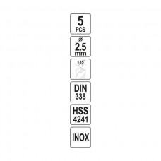 YATO Set 5 burghie pentru gaurit metal, diametru 2..